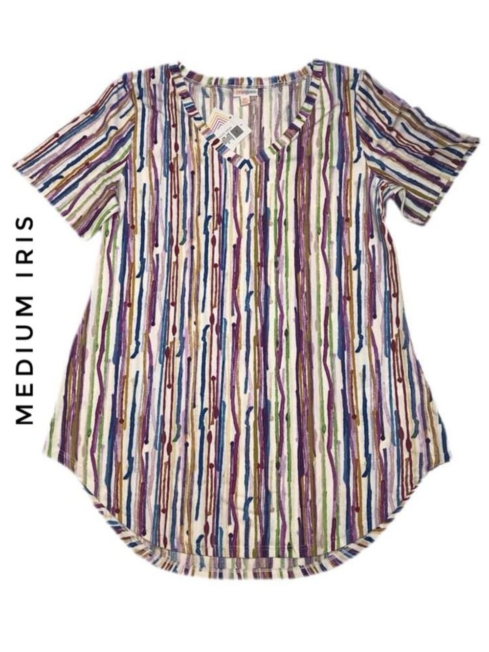 LuLaRoe Iris Multicolor Vertical Stripe V-Neck Short Sleeve Tee